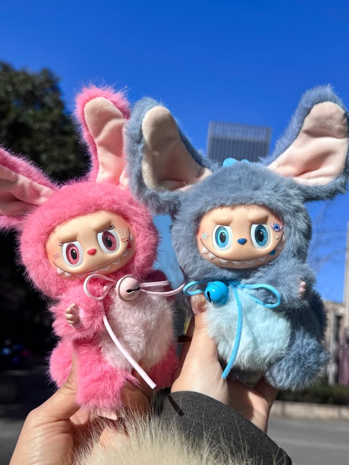 Original Design- Rabbit Stitch & Angle Blue Twistable ears|Handmade Modification labubu Doll