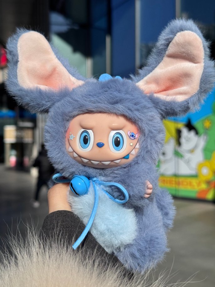 Original Design- Rabbit Stitch & Angle Blue Twistable ears|Handmade Modification labubu Doll