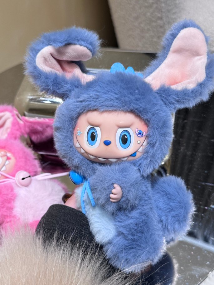 Original Design- Rabbit Stitch & Angle Blue Twistable ears|Handmade Modification labubu Doll